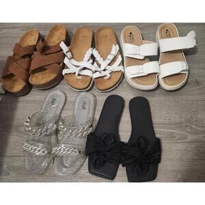 Braided Strappy Sandals Womens Size 9/10 White Cork Footbed Buckle Slides